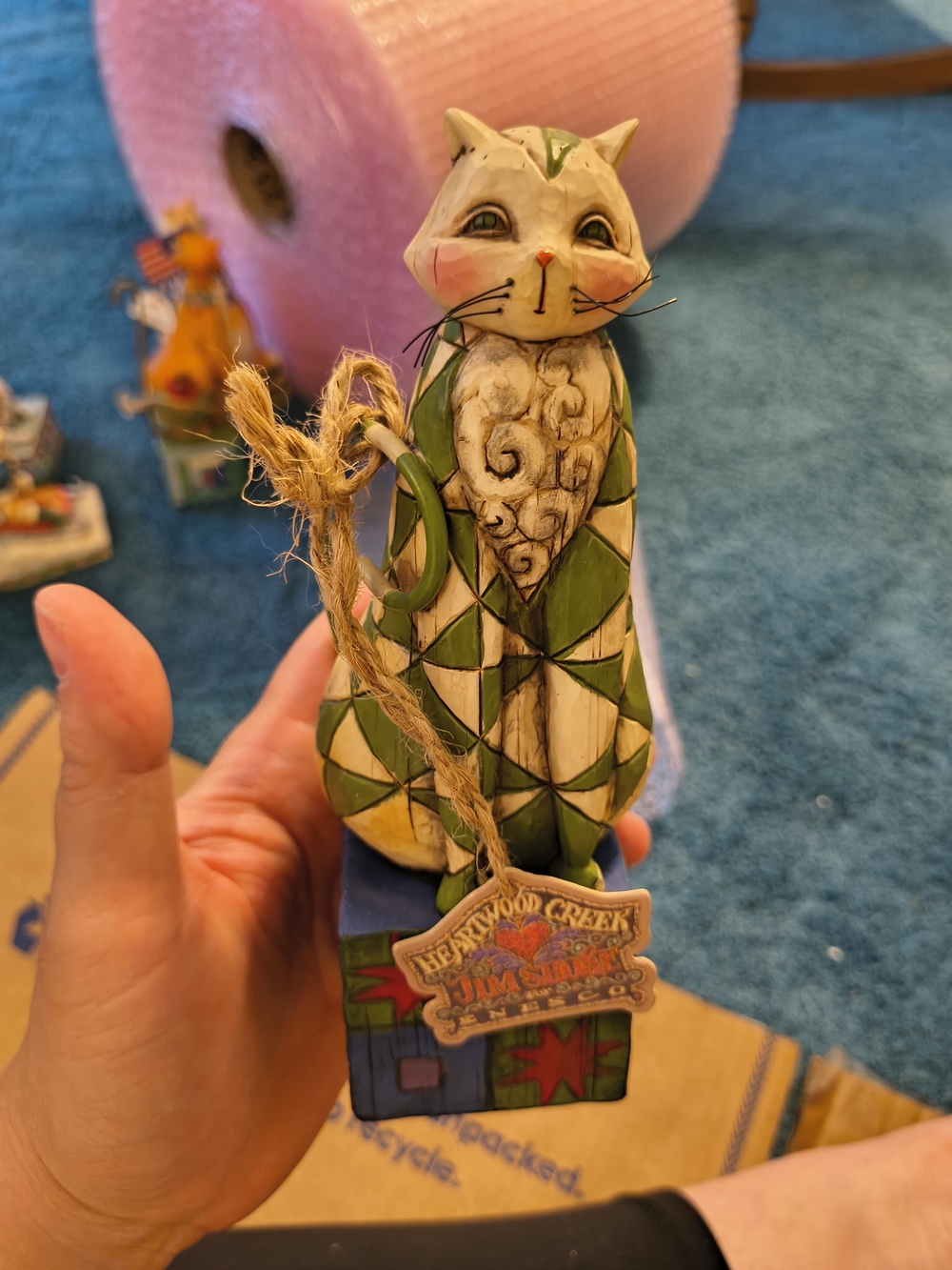 Jim Shore Green and White Cat Figurine
